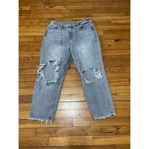 American Eagle Womens Mom Jeans 12 SHORT Gray Distressed Denim Comfort Stretch